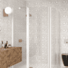 Curved shower enclosure Hietakari Infinia 276, white frame, clear glass Curved shower enclosure Hietakari Infinia 276, hinged door with fixed part + hinged door with fixed part