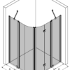 Curved shower enclosure Hietakari Infinia 277 – 3D drawing Curved shower enclosure Hietakari Infinia 277, hinged door with fixed part + folding door with fixed part – 3
