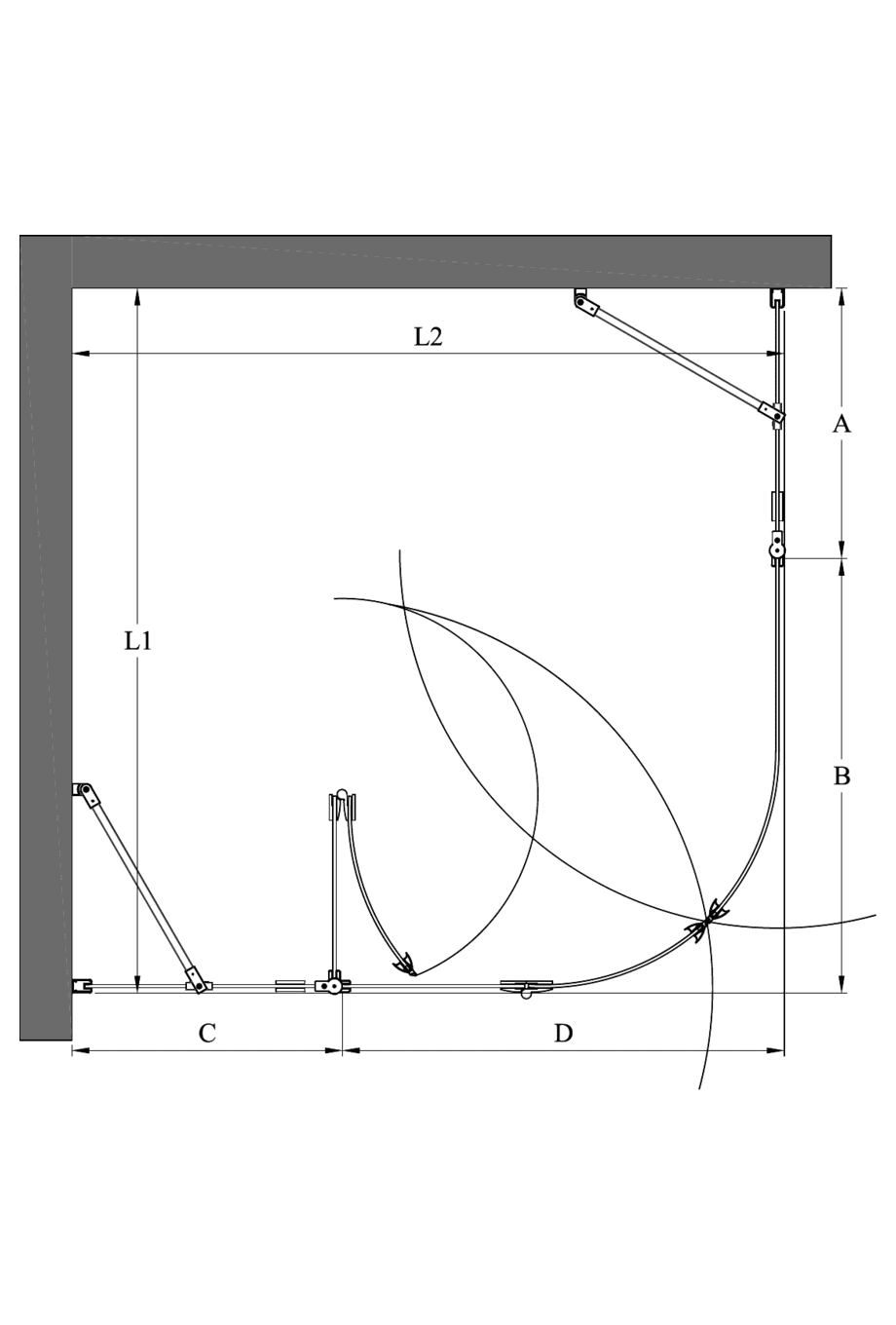Curved shower enclosure Hietakari Infinia 277 – dimension drawing Curved shower enclosure Hietakari Infinia 277 – dimension drawing