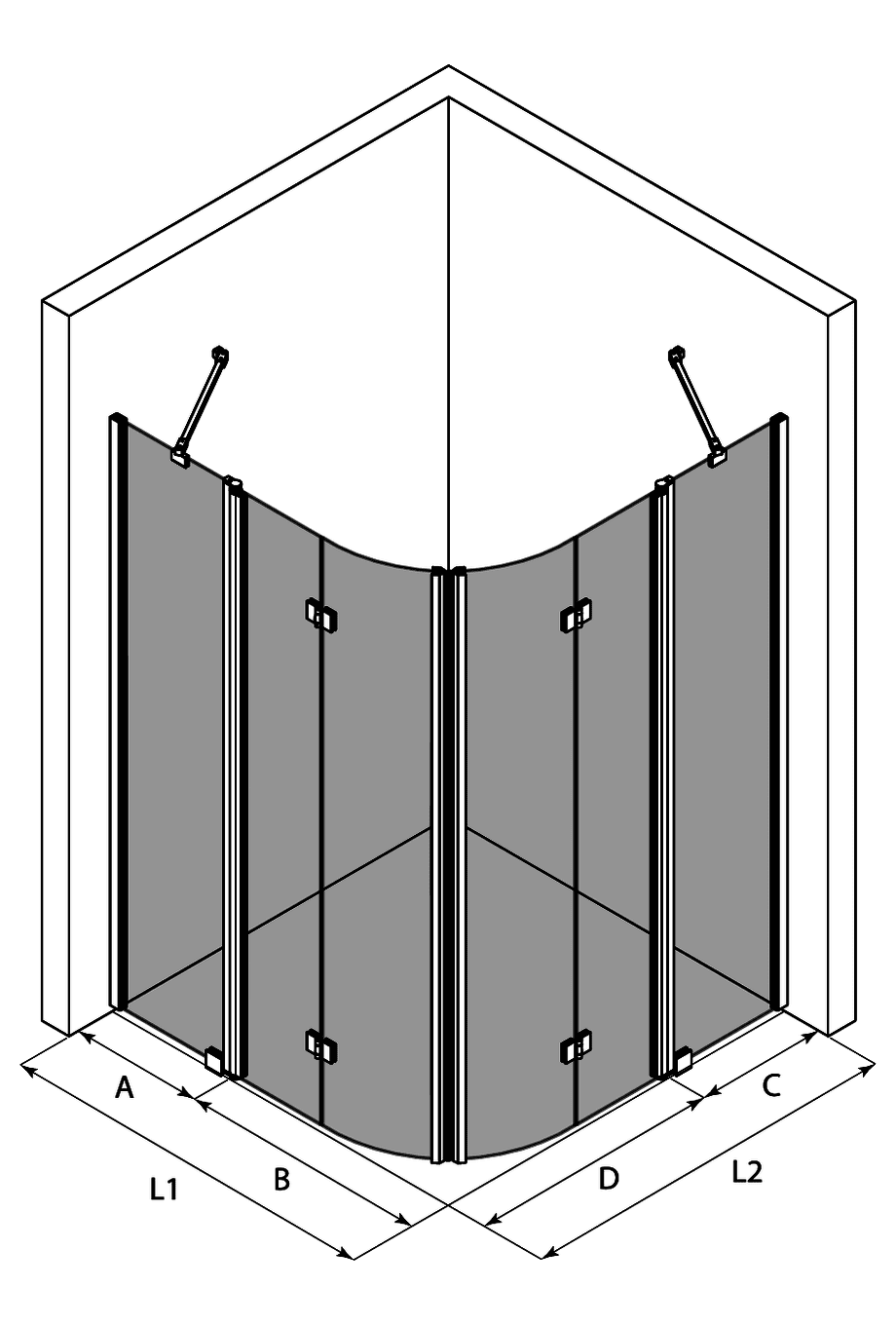 Curved shower enclosure Hietakari Infinia 278 – 3D drawing Curved shower enclosure Hietakari Infinia 278 – 3D drawing