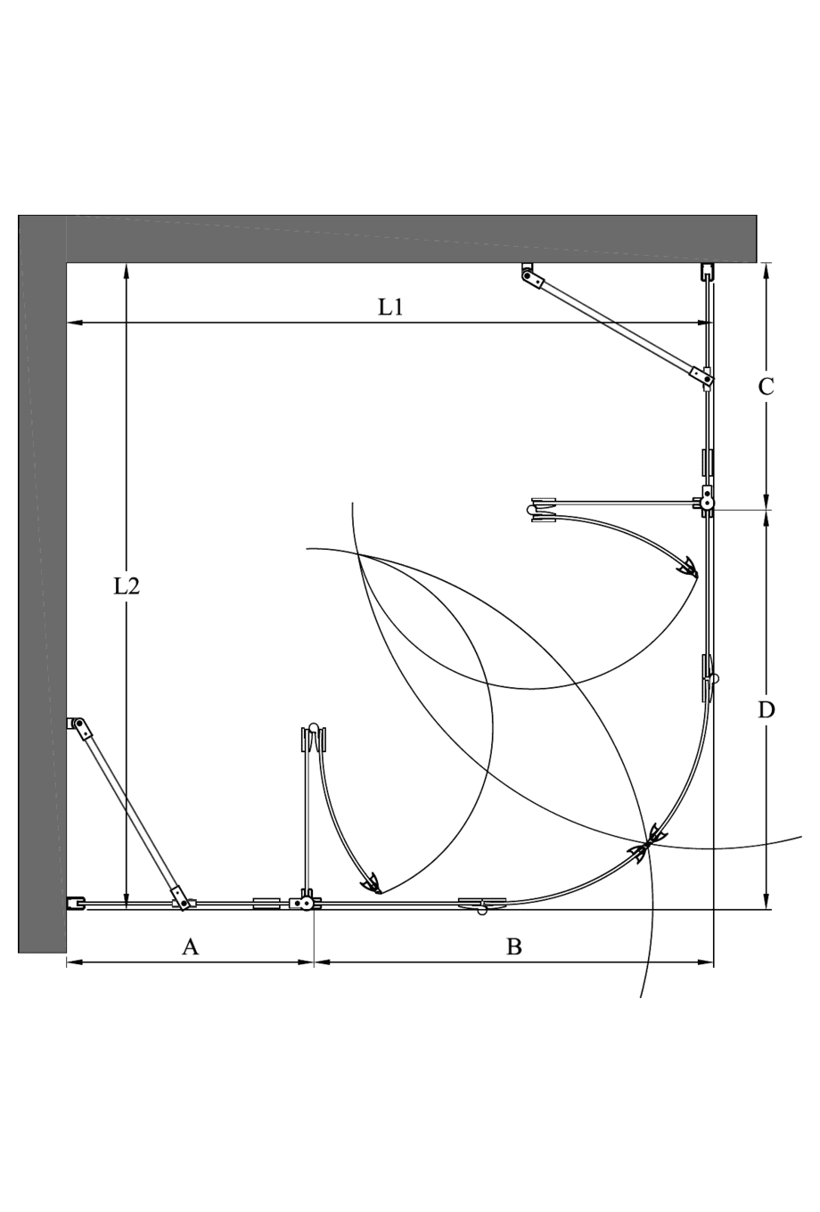 Curved shower enclosure Hietakari Infinia 278 – dimension drawing Curved shower enclosure Hietakari Infinia 278 – dimension drawing