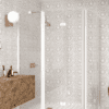 Curved shower enclosure Hietakari Infinia 278, white frame, clear glass Curved shower enclosure Hietakari Infinia 278, folding door with fixed part + folding door with fixed part