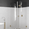 Curved shower enclosure Hietakari Vetro 552, brass fittings, clear glass Curved shower enclosure Hietakari Vetro 552, brass fittings, clear glass