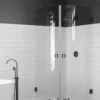 Curved shower enclosure Hietakari Vetro 552, white fittings, clear glass Curved shower enclosure Hietakari Vetro 552, white fittings, clear glass