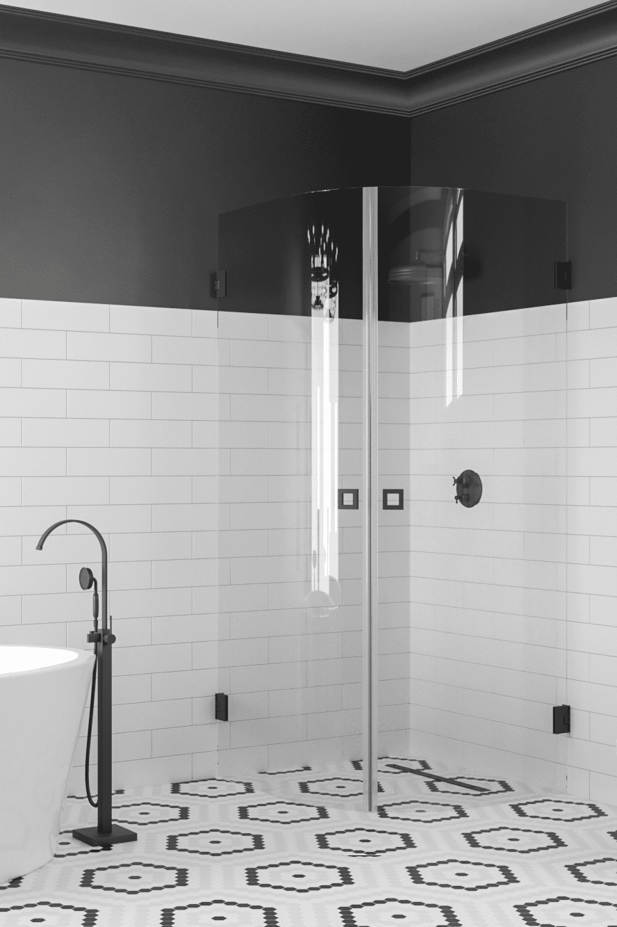 Curved shower enclosure Hietakari Vetro 552, white fittings, clear glass Curved shower enclosure Hietakari Vetro 552, white fittings, clear glass