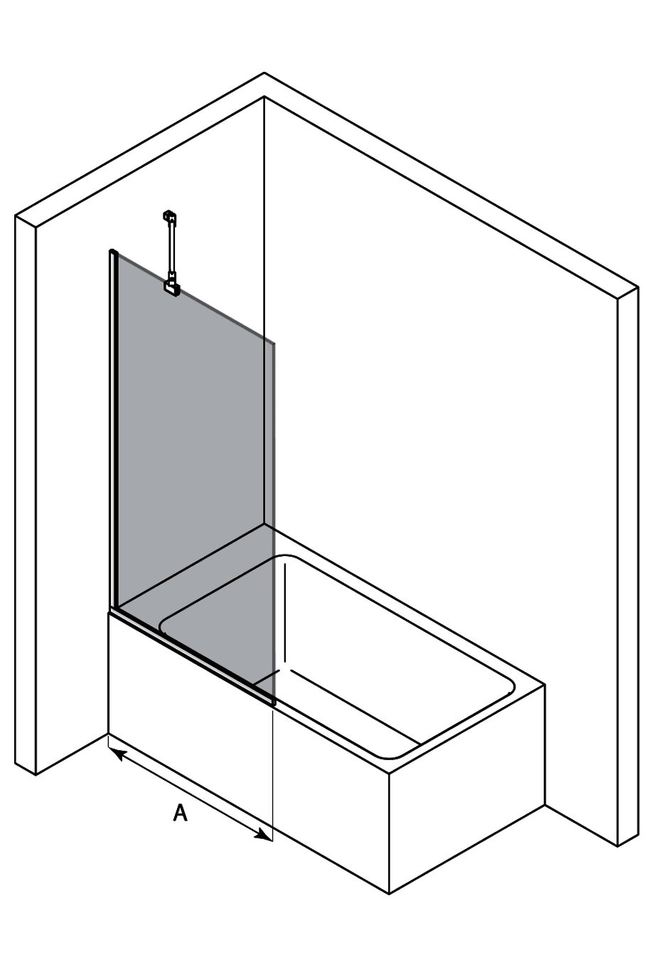 Fixed bath screen Hietakari Vetro VB1 – dimension drawing Fixed bath screen Hietakari Vetro VB1 – dimension drawing