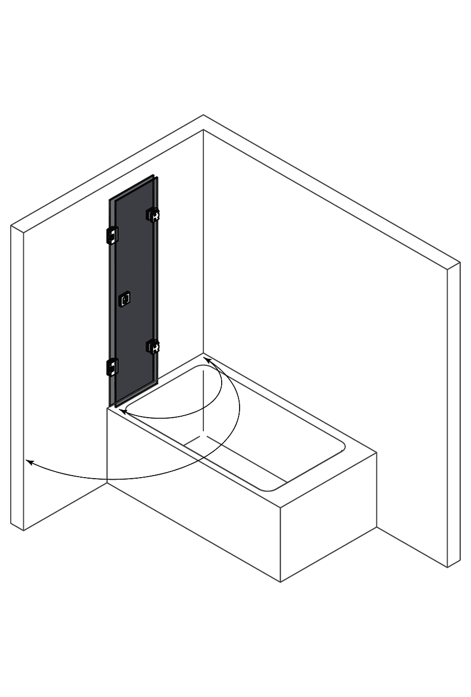 Folding bath screen Hietakari Vetro VB3 – 3D drawing Folding bath screen Hietakari Vetro VB3 – 3D drawing