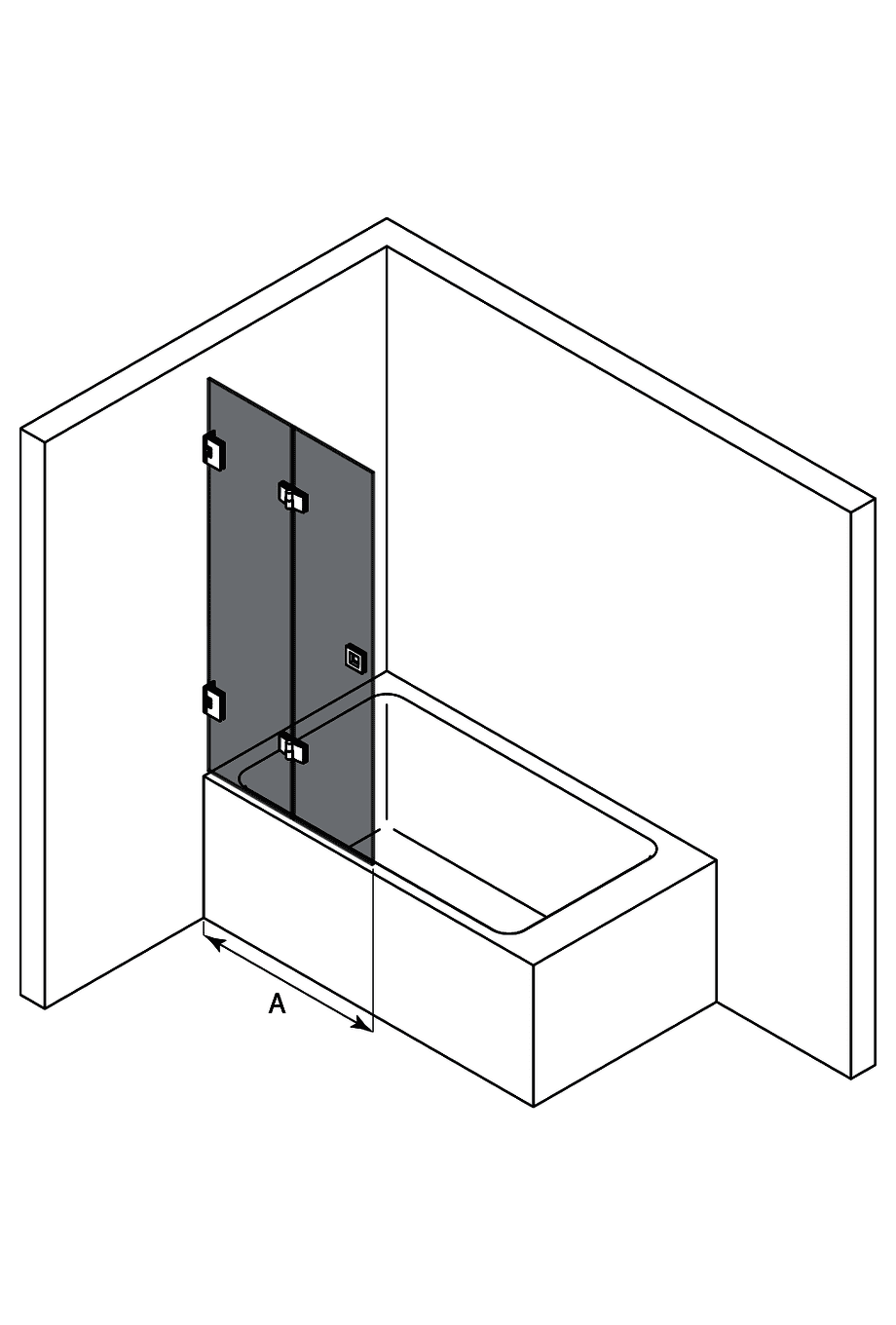 Folding bath screen Hietakari Vetro VB3 – dimension drawing Folding bath screen Hietakari Vetro VB3 – dimension drawing
