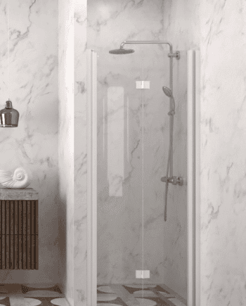 Folding shower door with wall magnet Hietakari Infinia 234, white frame, clear glass