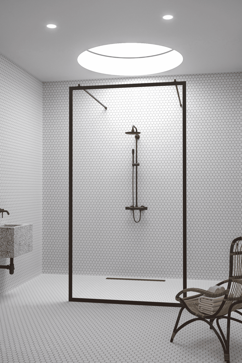 Walk-in shower screen Hietakari Bläk 712 New York, black frame, grey tinted glass
