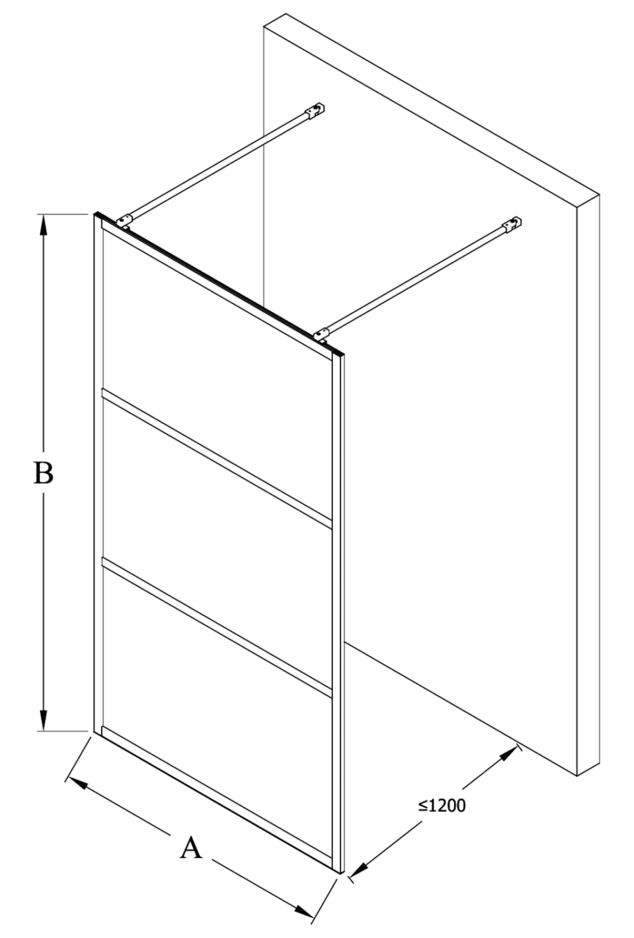 Walk-in shower screen Hietakari Bläk 713 Tokyo – dimension drawing Walk-in shower screen Hietakari Bläk 713 Tokyo – dimension drawing
