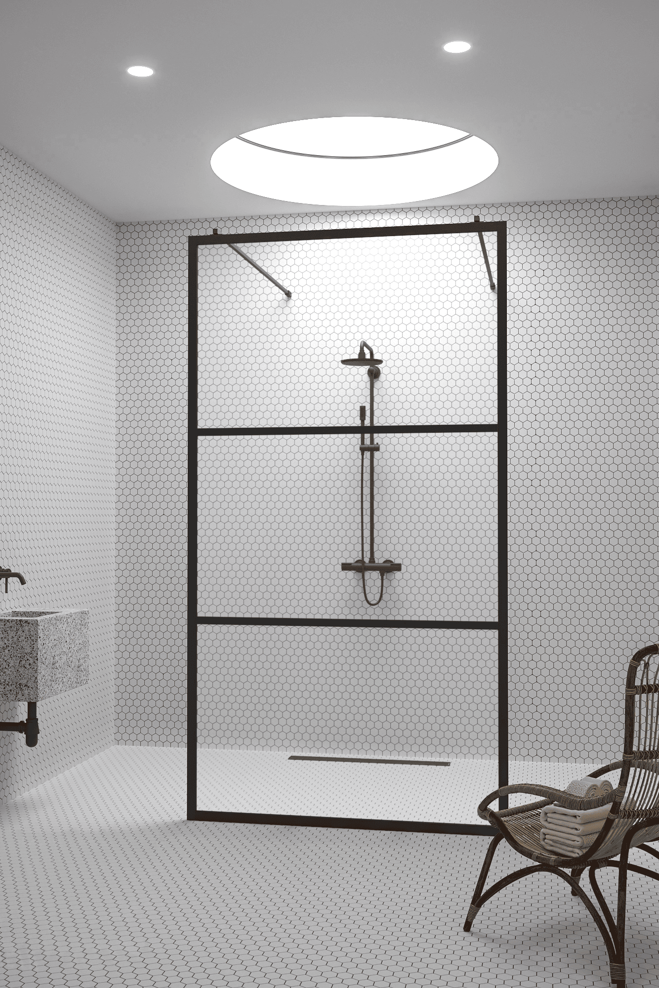 Walk-in shower screen Hietakari Bläk 713 Tokyo, black frame, clear glass Walk-in shower screen Hietakari Bläk 713 Tokyo, black frame, clear glass
