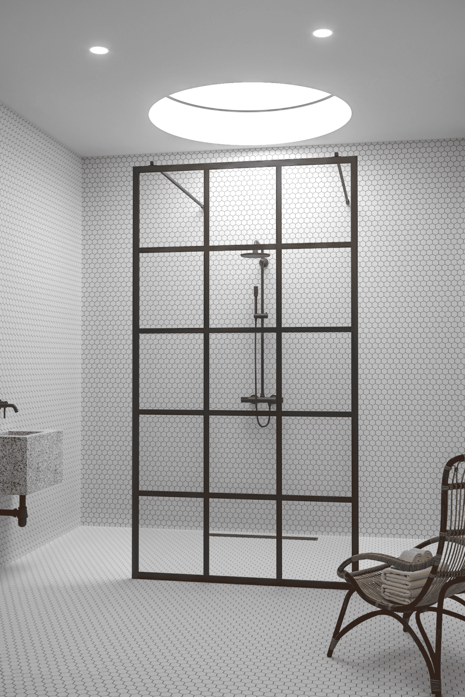 Walk-in shower screen Hietakari Bläk 714 Paris, black frame, grey tinted glass Walk-in shower screen Hietakari Bläk 714 Paris, black frame, grey tinted glass
