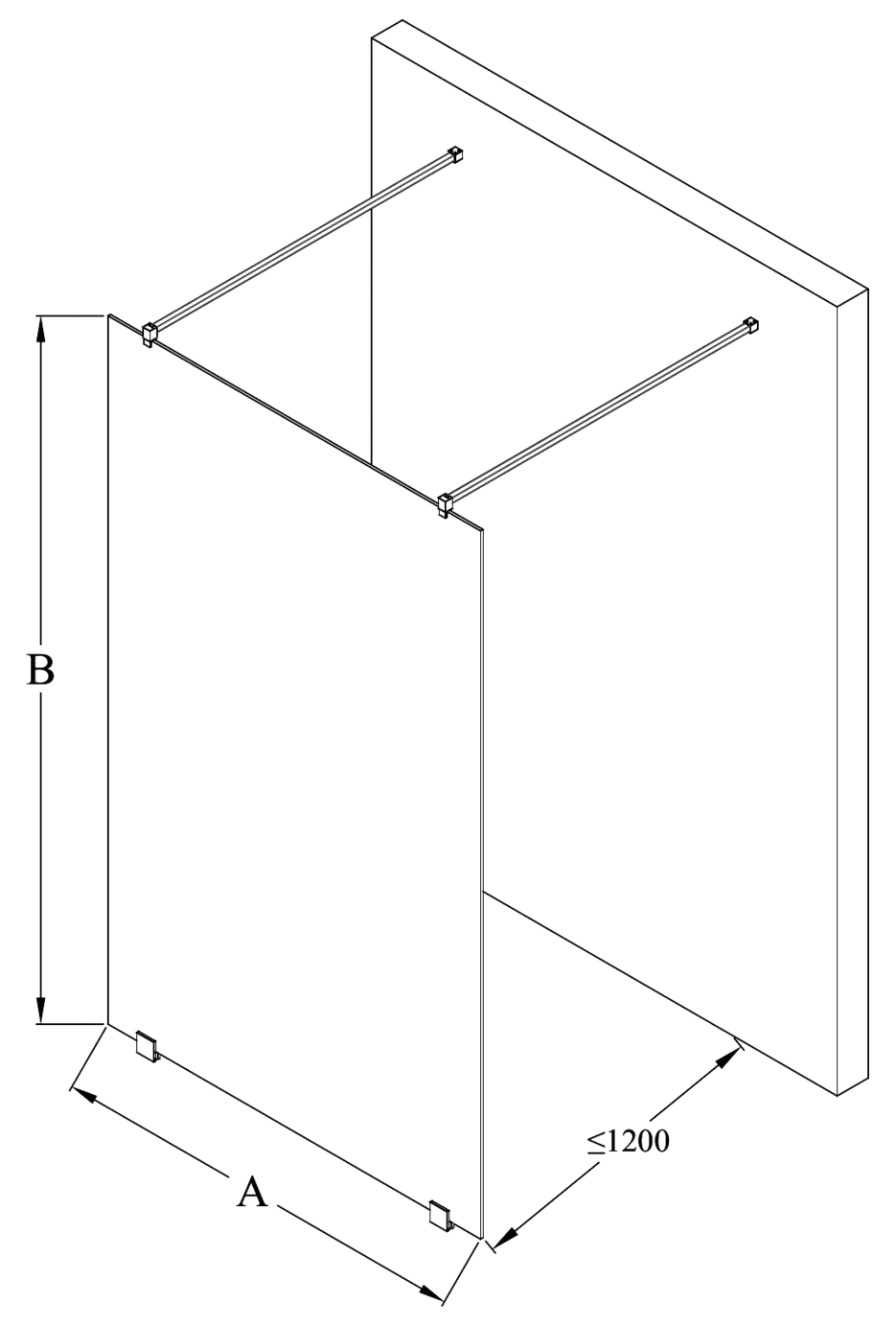 Walk-in shower screen Hietakari Vetro 556 – dimension drawing Walk-in shower screen Hietakari Vetro 556 – dimension drawing