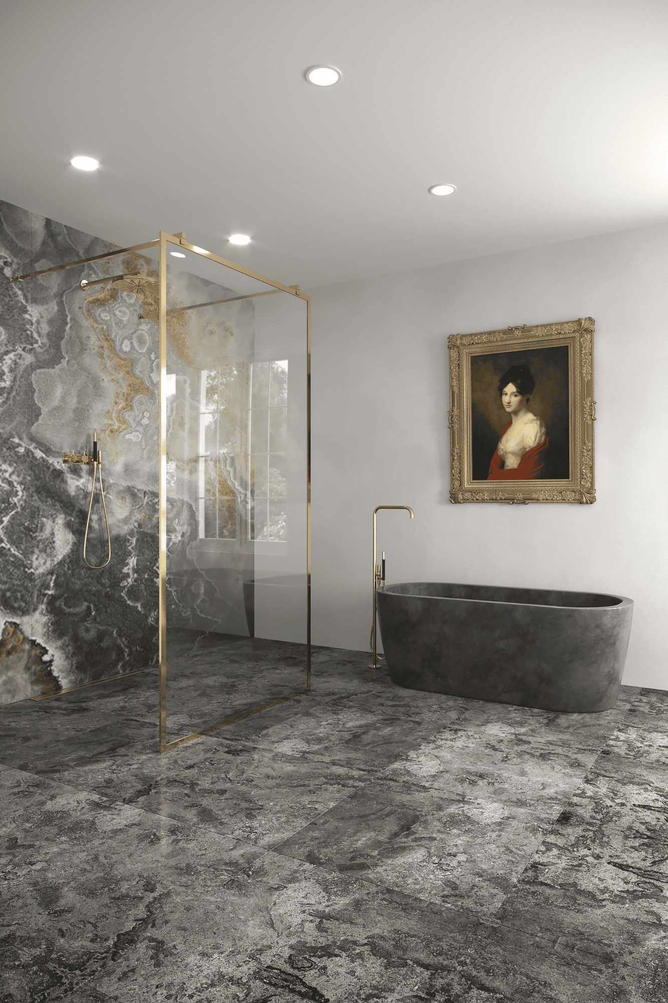 Walk-in shower screen Hietakari Vetro 557, brass fittings, clear glass Walk-in shower screen Hietakari Vetro 557, brass fittings, clear glass