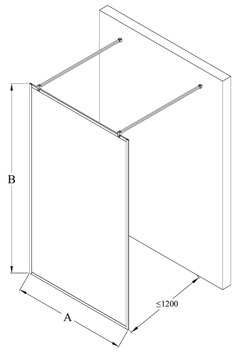 Walk-in shower screen Hietakari Vetro 557 – dimension drawing Walk-in shower screen Hietakari Vetro 557 – dimension drawing