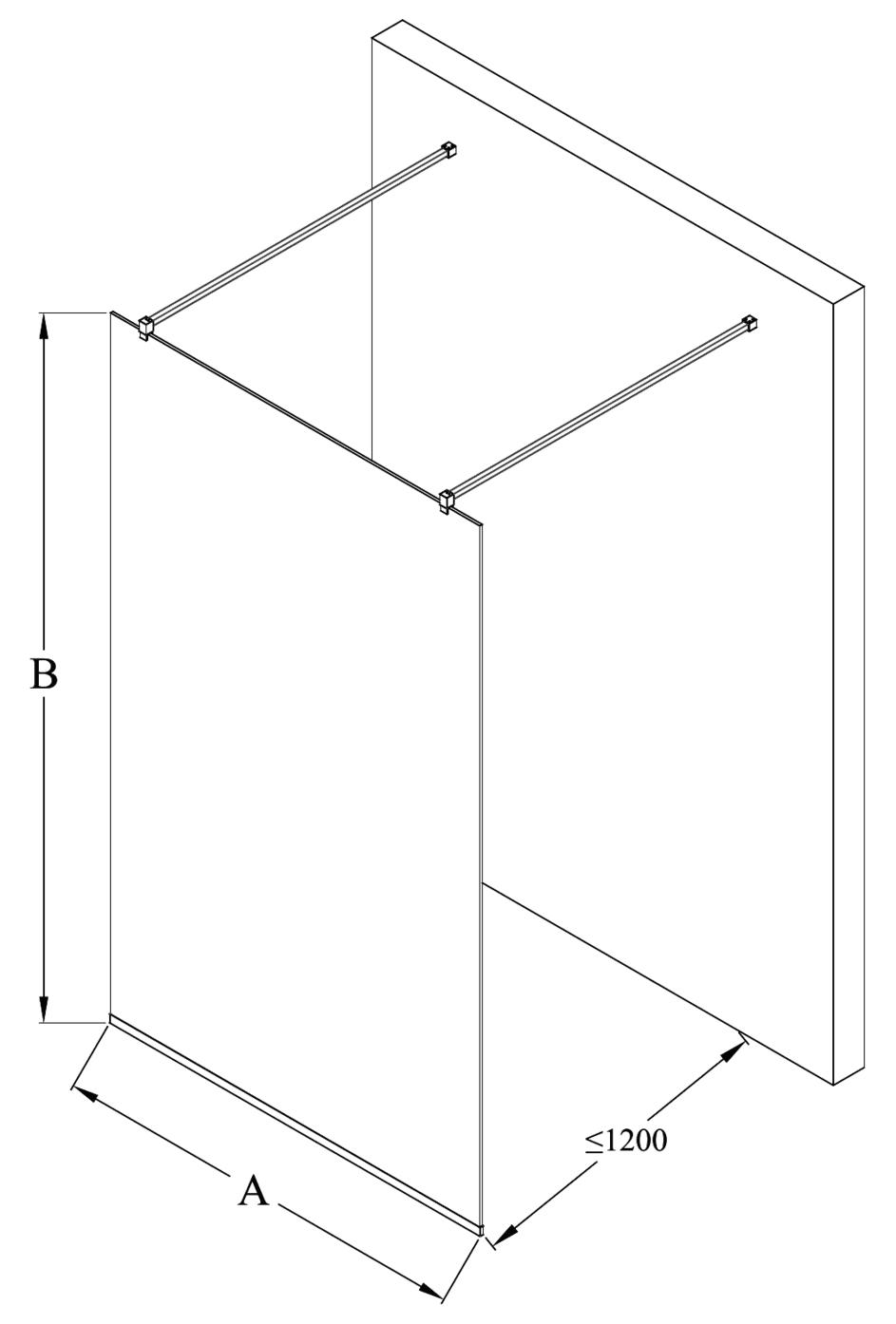 Walk-in shower screen Hietakari Vetro 559 – dimension drawing Walk-in shower screen Hietakari Vetro 559 – dimension drawing