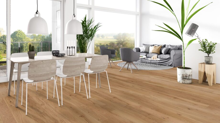 Parquet Tarkett, Pure, Oak Rustic Plank, 1-strip, 2 sides bevelled, brushed, Proteco Natura mat lacquer