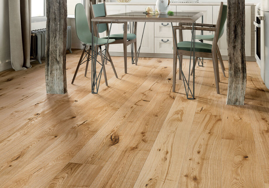 Parquet Oak, Senses Intense, 1-strip, beveled, brushed, matt lacquer