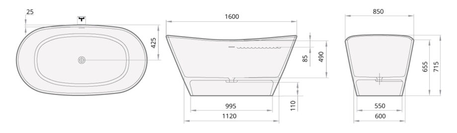 Bathtub PAA AMORE matt silkstone graphite