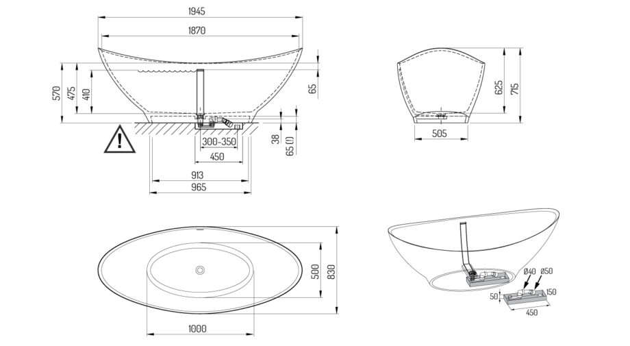 Bathtub PAA FELICE matt silkstone