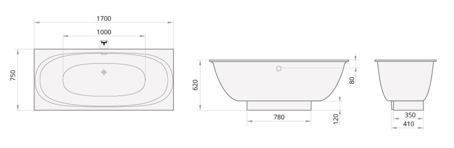 Bathtub PAA VERSO cast stone bathtub with panel + 1 rounded corner D