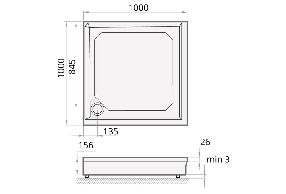 Shower tray PAA CLASSIC KV100 + panel & adjustable legs