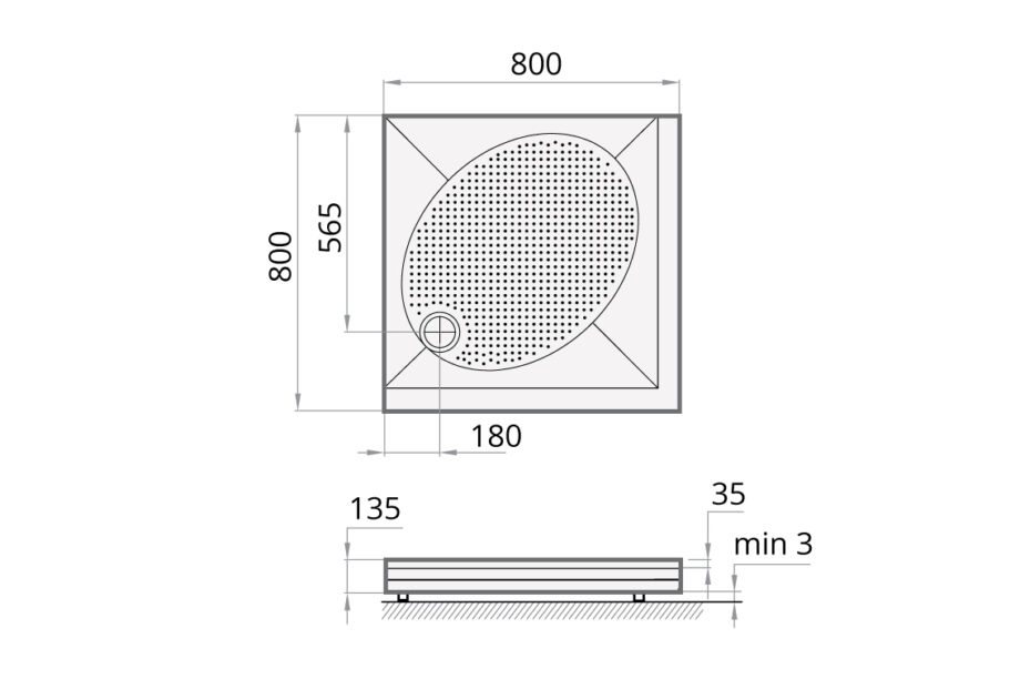 Shower tray PAA ART KV80 + panel & adjustable legs