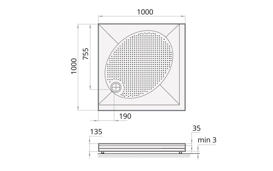 Shower tray PAA ART KV100 + panel & adjustable legs