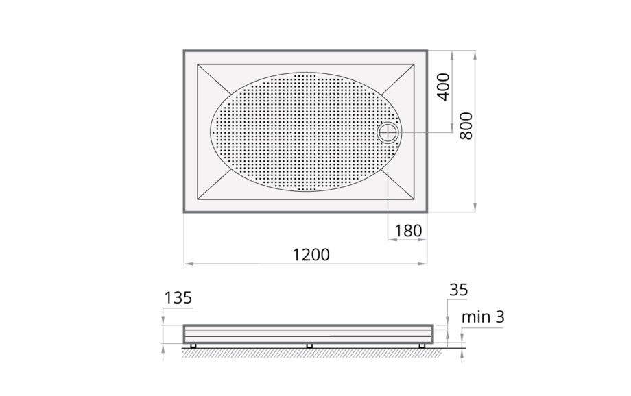 Shower tray PAA ART 80x120 + panel & adjustable legs