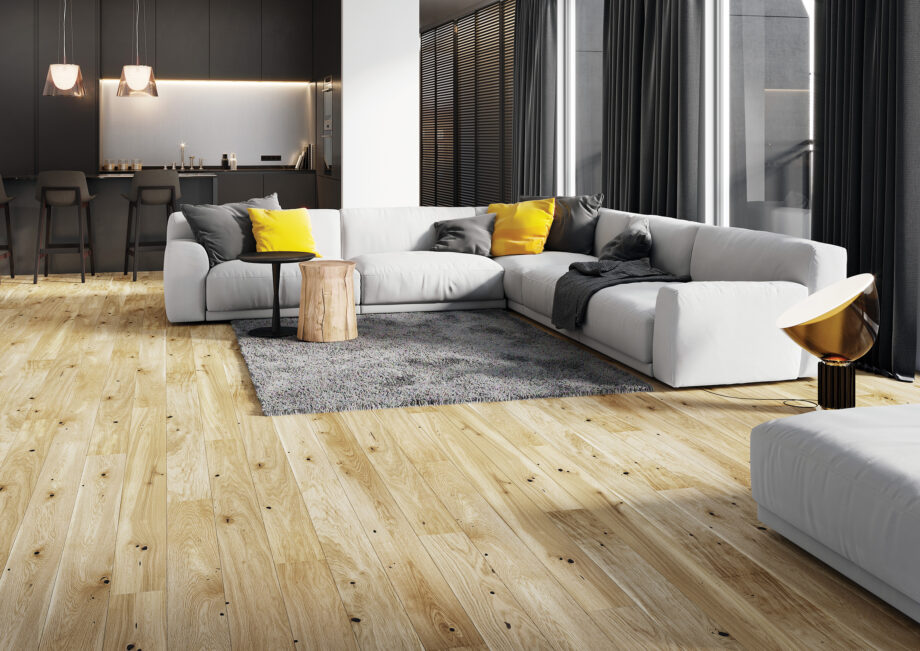 Parquet Oak, Medio Raisins, 1-strip, beveled, brushed, matt lacquer