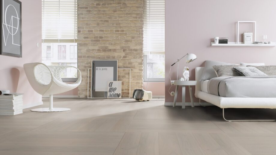 Parquet Oak, ter Hürne, Oak grey, brushed, beveled, extra matt lacquered