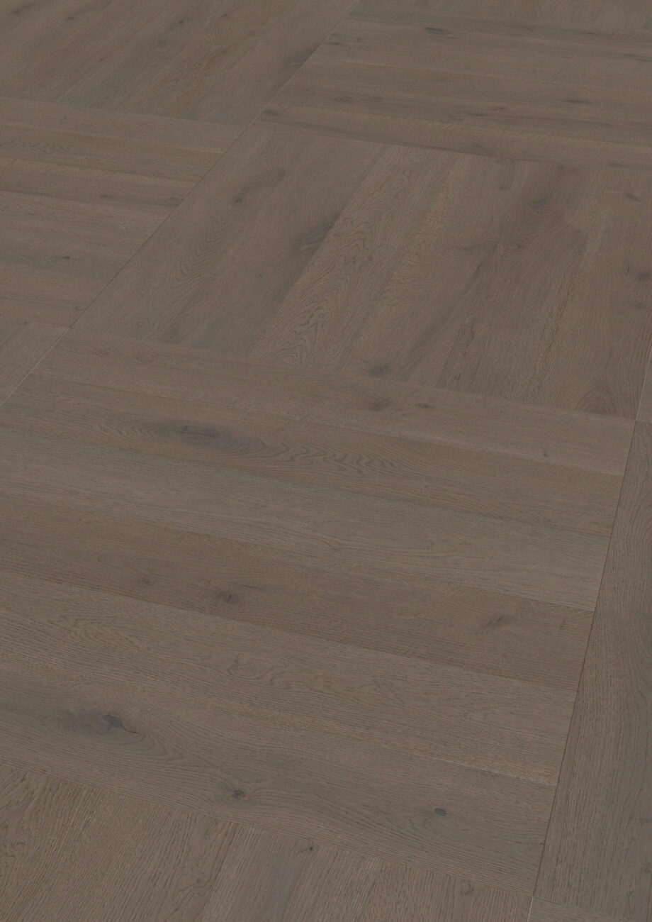 Parquet Oak, ter Hürne, Oak basalt brown, brushed, beveled, extra matt lacquered