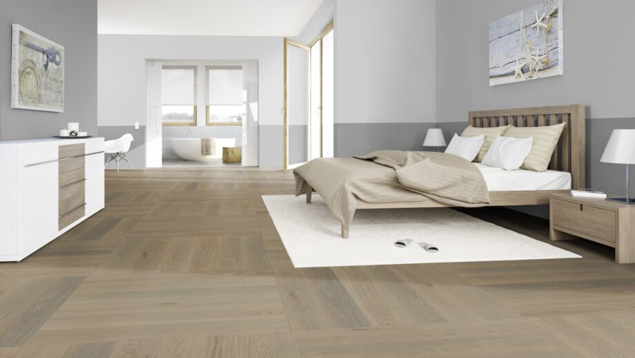 Parquet Oak, ter Hürne, Oak smoke grey, brushed, beveled, natural oil-treated