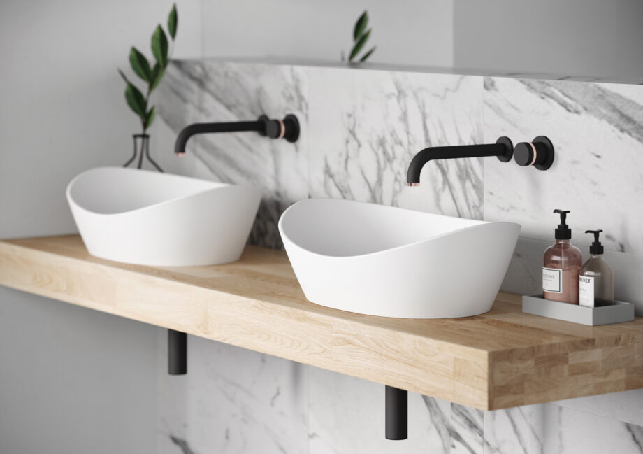 Washbasin PAA AMORE Silkstone matt countertop washbasin with Silkstone siphon cover