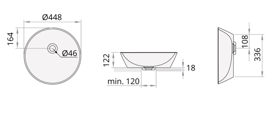 Washbasin PAA DECO Silkstone matt countertop washbasin with Silkstone siphon cover