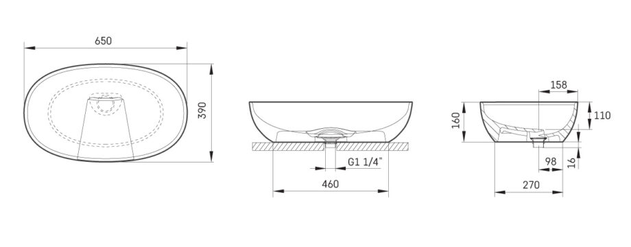 Washbasin PAA Bella Silkstone matt countertop washbasin