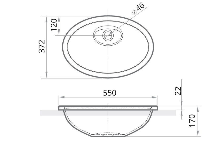 Washbasin PAA OVO IN cast stone drop-in, without overflow