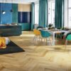 Parquet Oak, Caramel, 1-strip, beveled, brushed, stained, matt lacquer, herringbone, click – 2