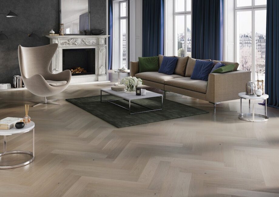 Parquet Oak, Marzipan Muffin, 1-strip, beveled, brushed, stained, matt lacquer, herringbone, click – 2