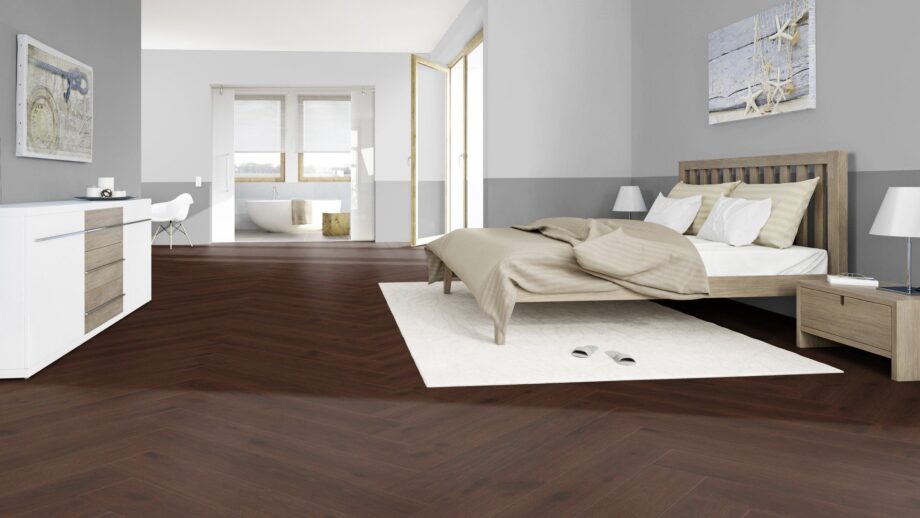 Parquet Oak, ter Hürne, herringbone, Oak red brown, brushed, beveled, extra matt lacquered – 4