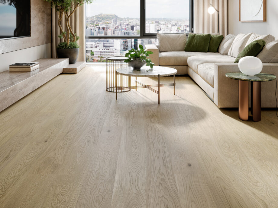 Parquet oak, nordic s sandstone original, 1-strip, brushed, beveled, extra matte lacquer 5%