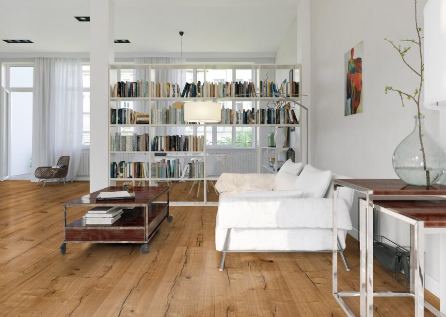 Parquet Trinity Oak Rustik 1-strip beveled deep brushed oiled 305mm