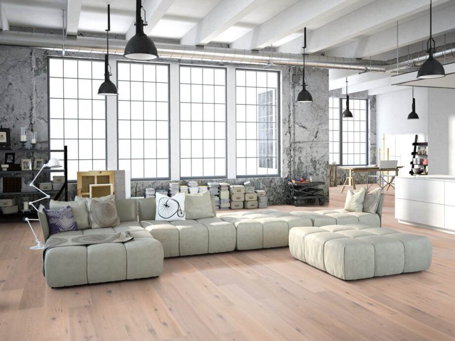 Parquet Oak Rustical 1-strip beveled brushed white oiled 189mm – 13