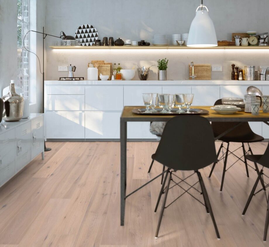 Parquet Oak Rustical 1-strip beveled brushed white oiled 189mm – 15