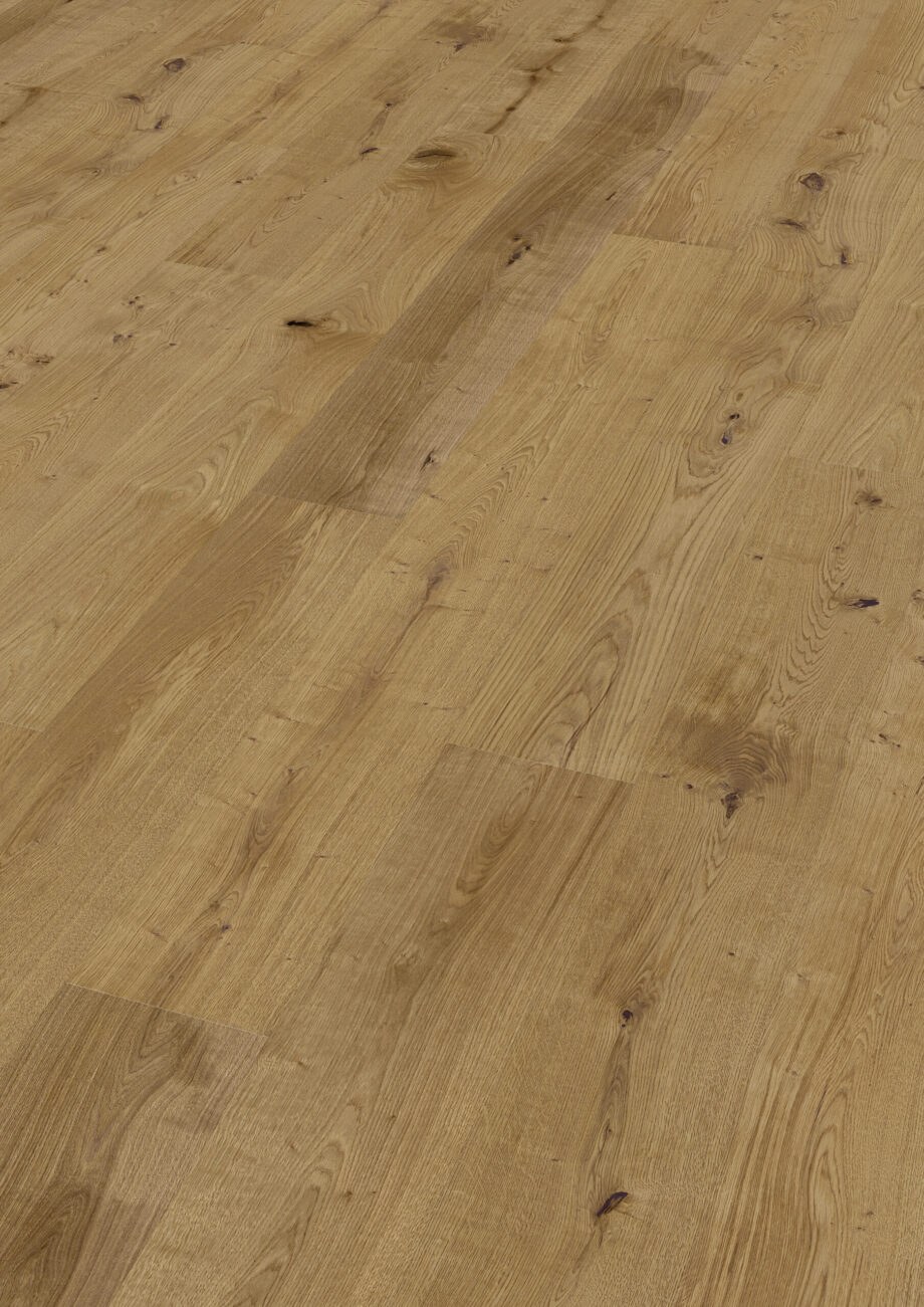 Parquet Trinity Oak Rustical 1-strip beveled brushed oiled