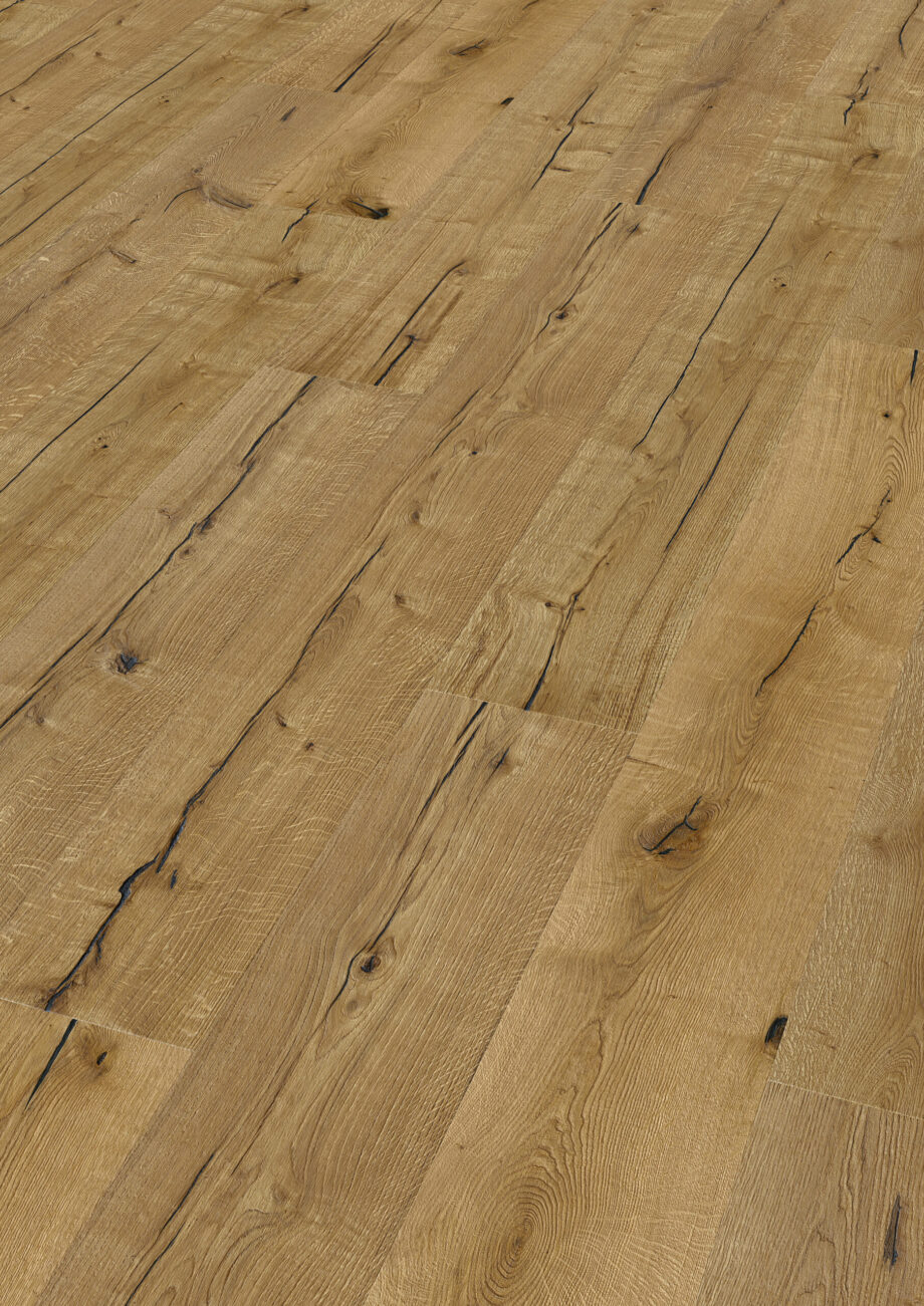 Parquet Trinity Oak Rustik 1-strip beveled deep brushed oiled 305mm