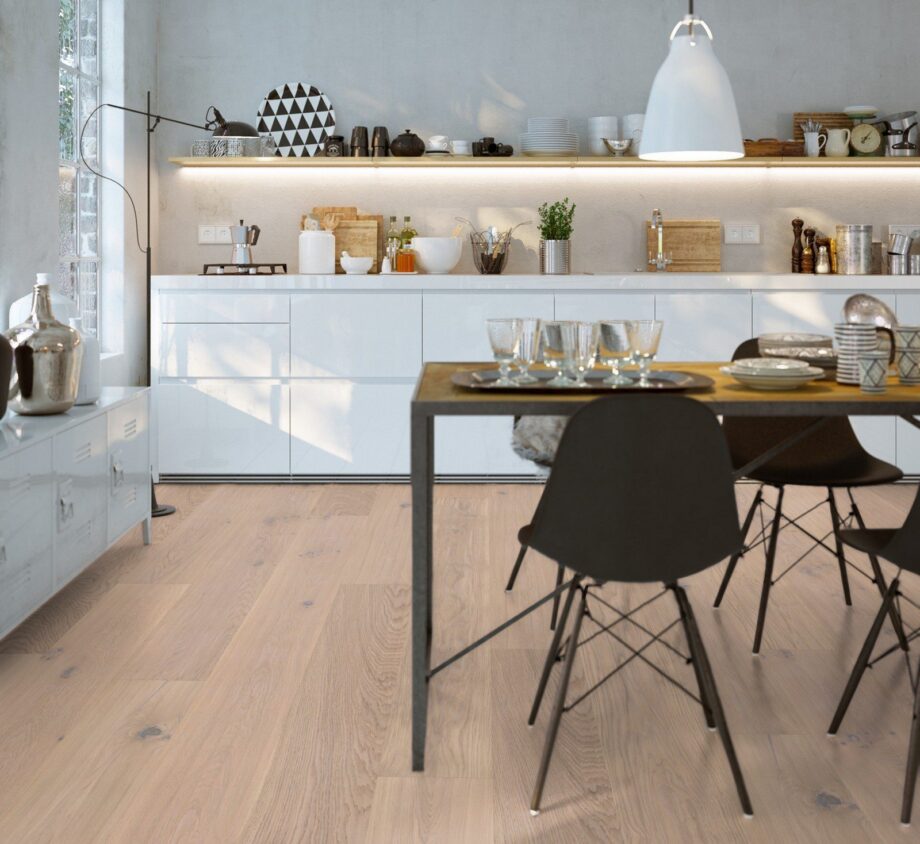 Oak Parquet Trinity Rustical 1-strip beveled hand scraped white oiled – 16