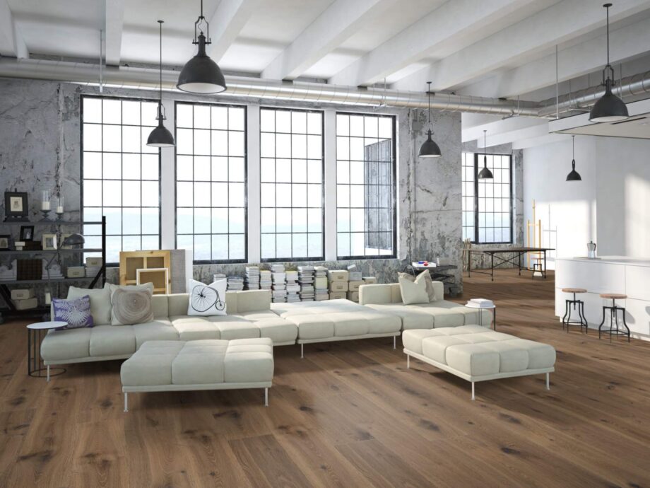 Parquet Trinity Smoked Oak Rustical 1-strip beveled hand scraped deep brushed white oiled – 12