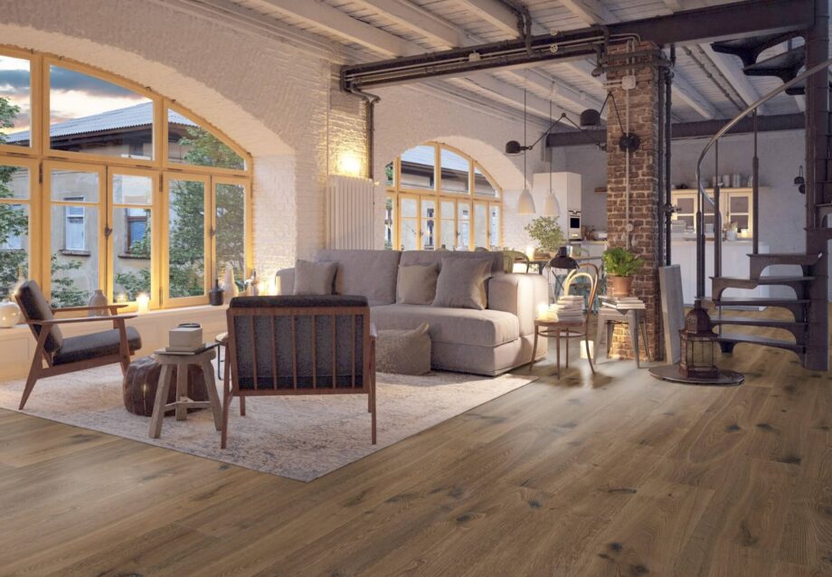 Parquet Trinity Smoked Oak Rustical 1-strip beveled hand scraped deep brushed white oiled – 7
